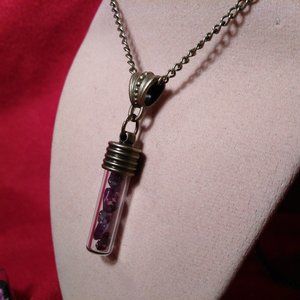 Bronze Necklace with Triangled Bead Bail and Tumbled Amethyst